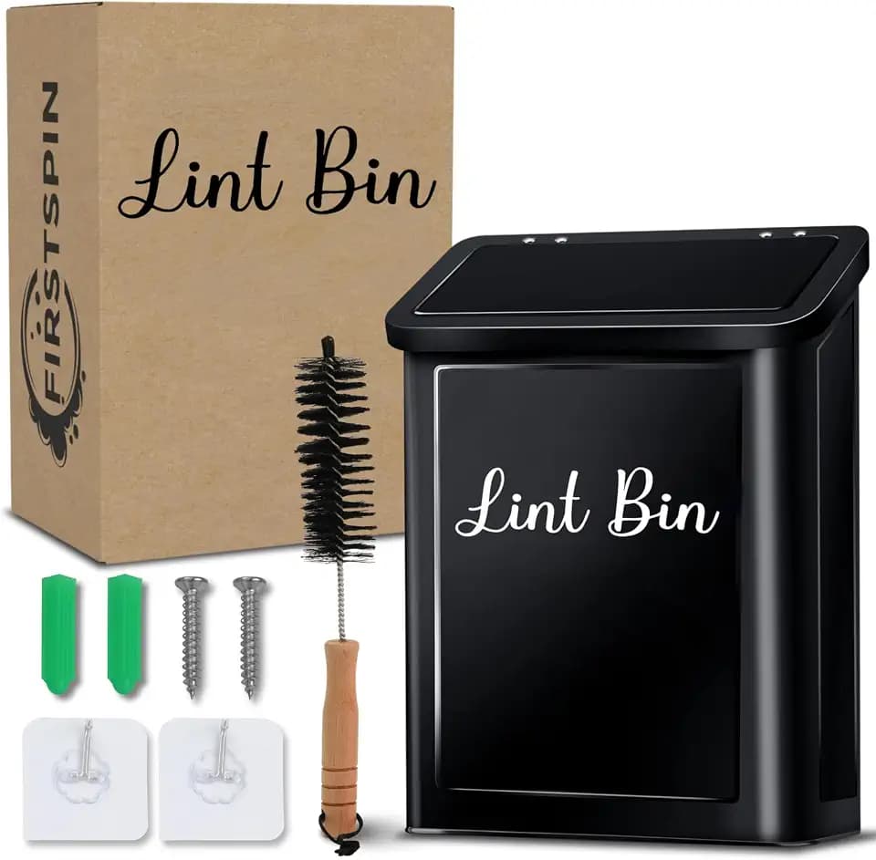 Magnetic Lint Bin for Laundry Room – Metal Lint Holder with Lid – Wall Mount & Magnetic Laundry Lint Bin Trash Can – Modern Farmhouse Style for Laundry Room Organization and Storage