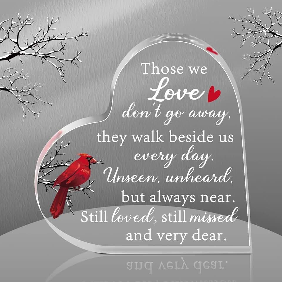 Blulu Sympathy Gifts for Loss of Loved One, Red Cardinal Heart,6 x 6 Inch