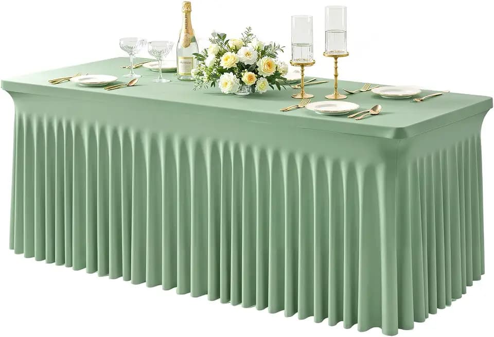 1 Pack Sage Green Spandex Tableclothes for 8 Foot Rectangle Tables, Wrinkle Free 8ft Fitted Table Cover Stretch Table Cloth Desk Skirt for Weddings Baby Shower Birthday Party Banquet Decorations