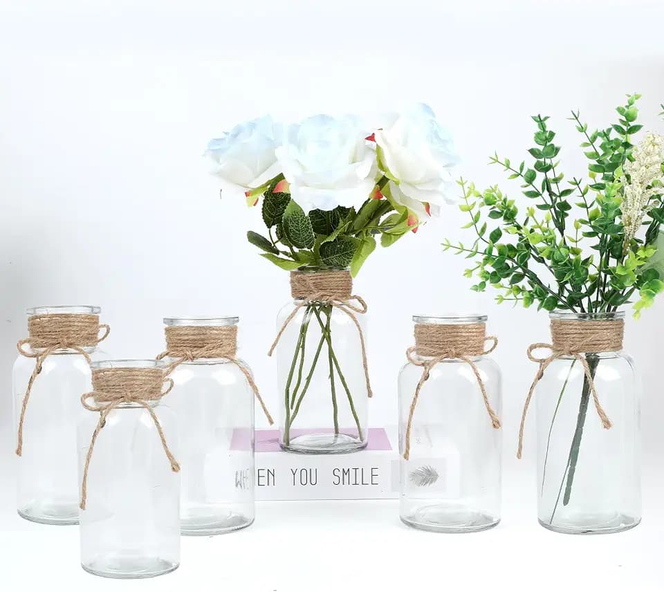 6 Pack Mason Jar Vases for Centerpieces, Clear Glass Flower Vase