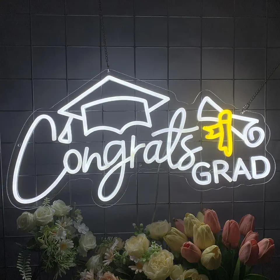 Congrats Grad Neon Sign, Class of 2026 Celebration Wall Decor