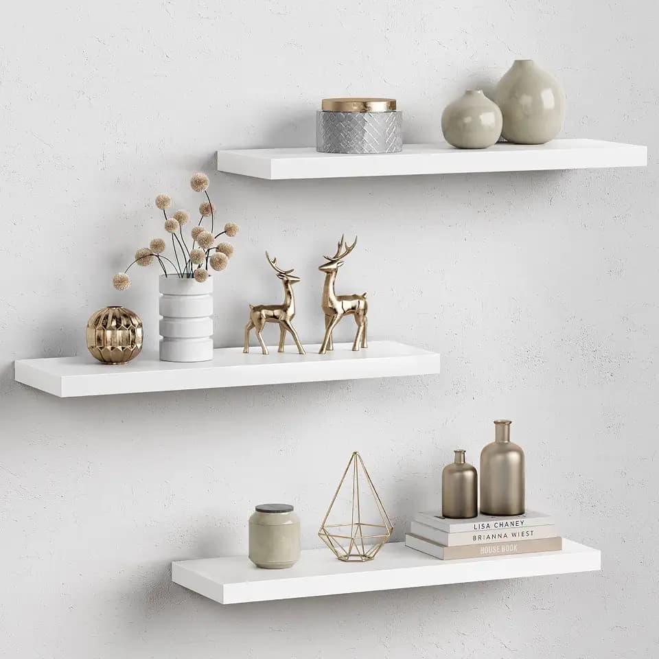 Forbena 24 Inch Floating Shelves for Wall Decor, White Wall Book Shelves