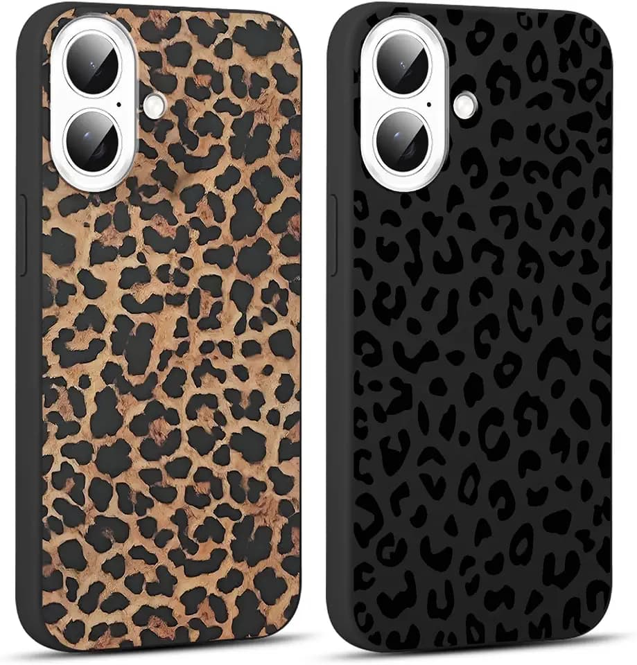 2 Pack for iPhone 16 Plus 6.7'' Cheetah Print Cases, Cute Luxury Leopard Print Pattern Design Cases for Women Men Girls, Fashion Retro Shockproof Anti Scratch Protection Silicone Soft TPU Cover