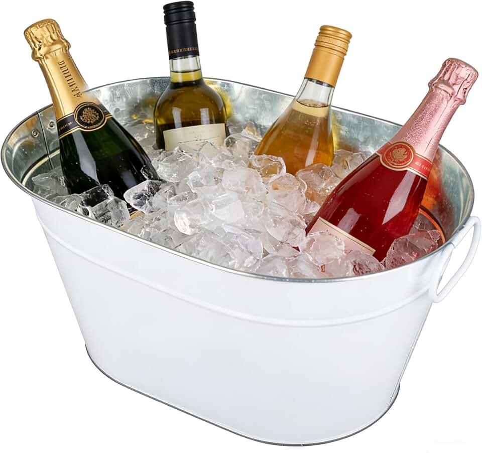 Galvanized Beverage Tub, 3 Gallon Ice Buckets Metal Drink Buckets with Handles for Champagne Cocktails Wine Beer for Catering MimosaBars Parties, White