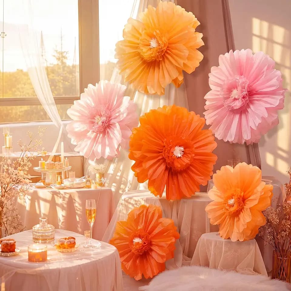 Giegxin 6 Pcs 31.5", 24" Pink Orange Paper Flowers Sunset Party Decor