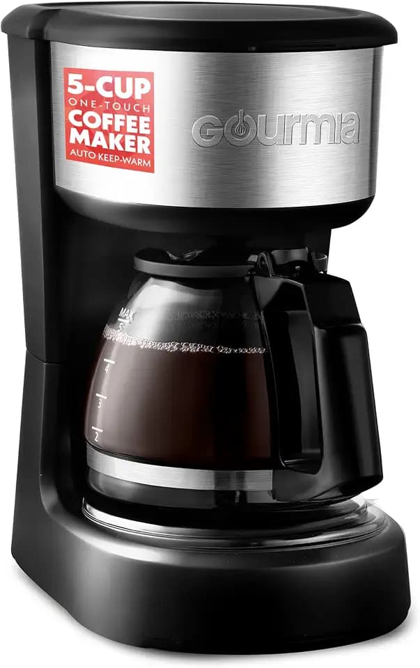 Gourmia Drip Coffee Maker - 5-Cup Capacity, Glass Carafe, Black