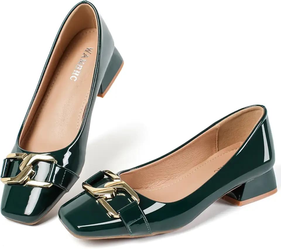 Women's Low Chunky Block Heel Pumps Square Toe Dress Shoes Heel Office Lady Shoes