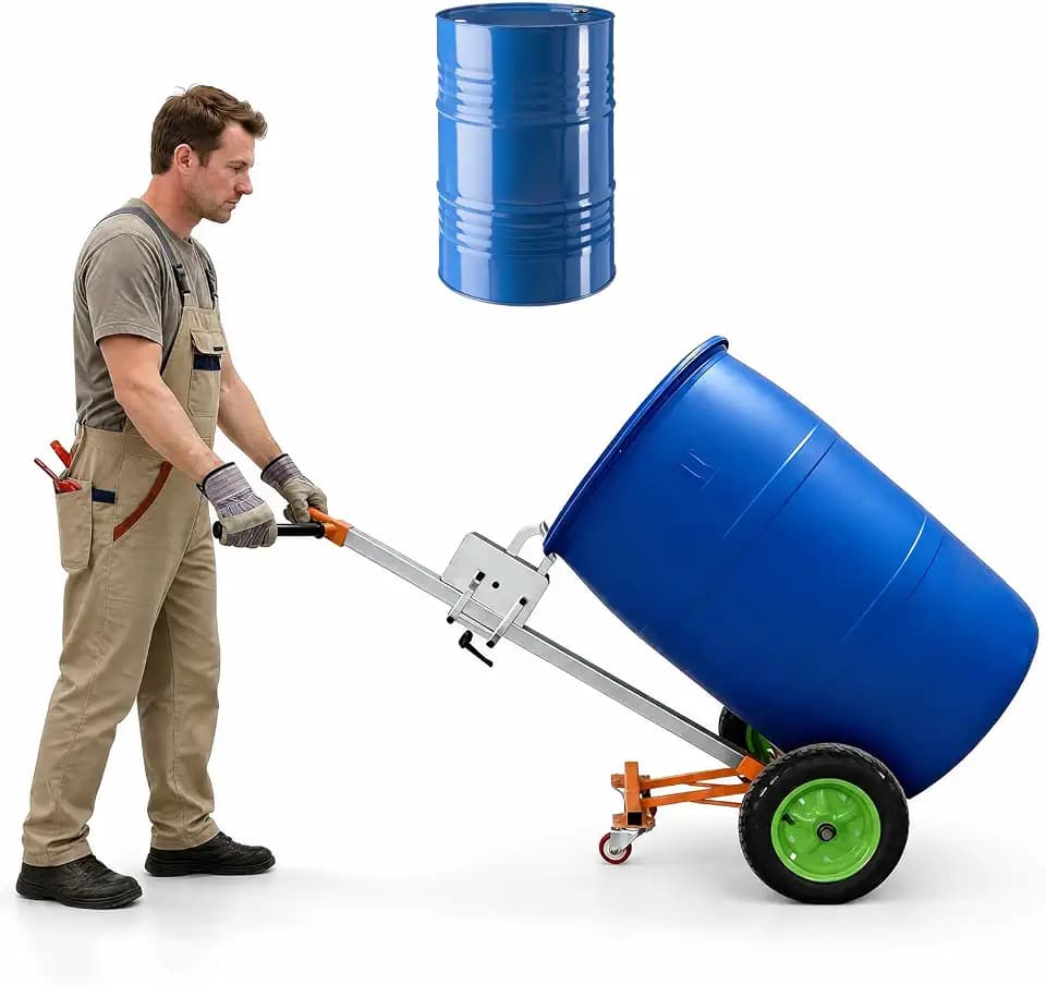 55 Gallon Drum Dolly - Heavy-Duty Drum Truck with 16" Pneumatic Wheels for High Terrain Clearance, Reinforced Design for Maximum Stability, Durability 1,000 lb Capacity Built for Industrial