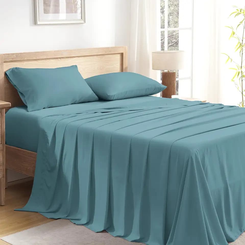 Andency Grayish Teal King Sheets Set 100% Viscose Derived from Bamboo