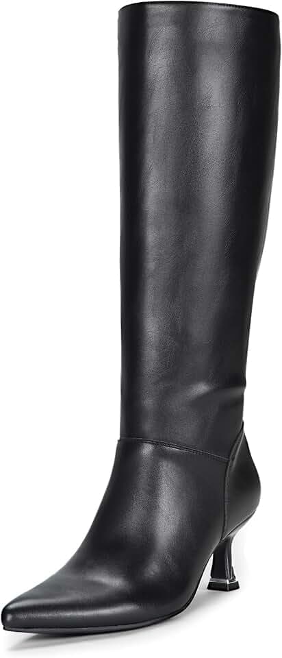 Vepose Women's Pointed Toe Kitten Heel Knee High Dress Boots with Zip