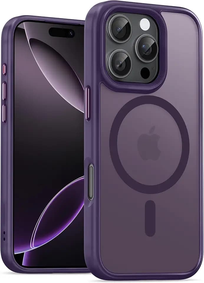 UNBREAKcable für iPhone 16 Pro Hülle für MagSafe, Vollständiger Kameraschutz, Eingebauter Magnetring, Stoßfest Kratzfest Transluzente Matt Handyhülle für iPhone 16 Pro Case 6,3 Zoll, Dunkelviolett