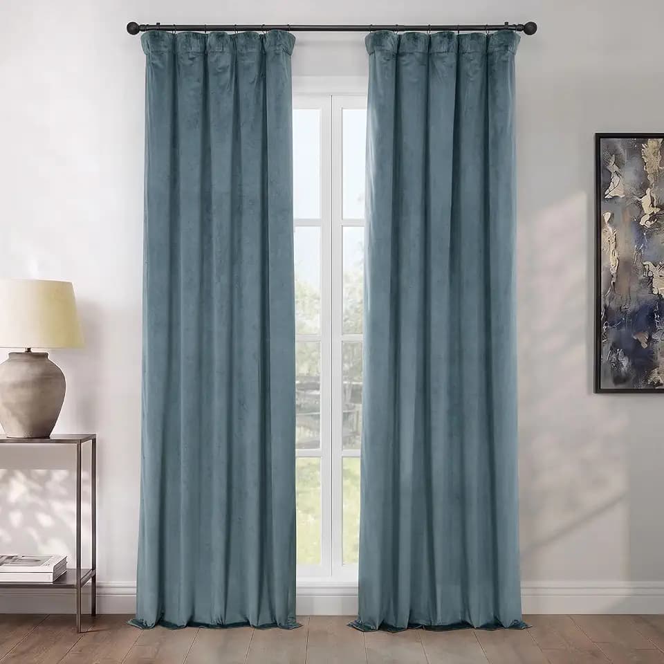 Plush Velvet Curtains for Living Room (1 Panel) - 50W x 84L, London Blue