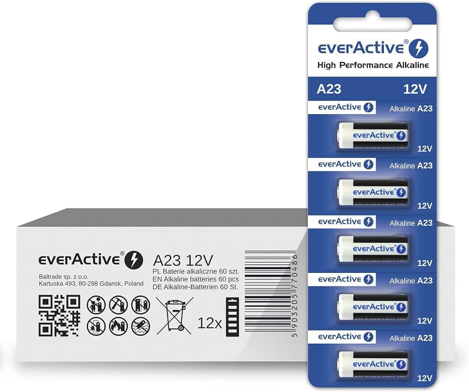 everActive A23,12 V, 55 mAh, Batterien, Alkaline, MN21, V23GA, LR23A, MS21, 60 Stück – 12 Blisterkarten