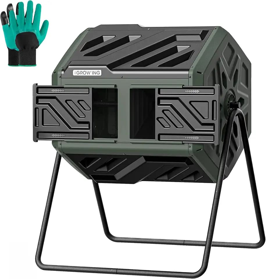 THE Growing 43 Gal Outdoor Compost Bin Tumbler for Backyard Garden, Green