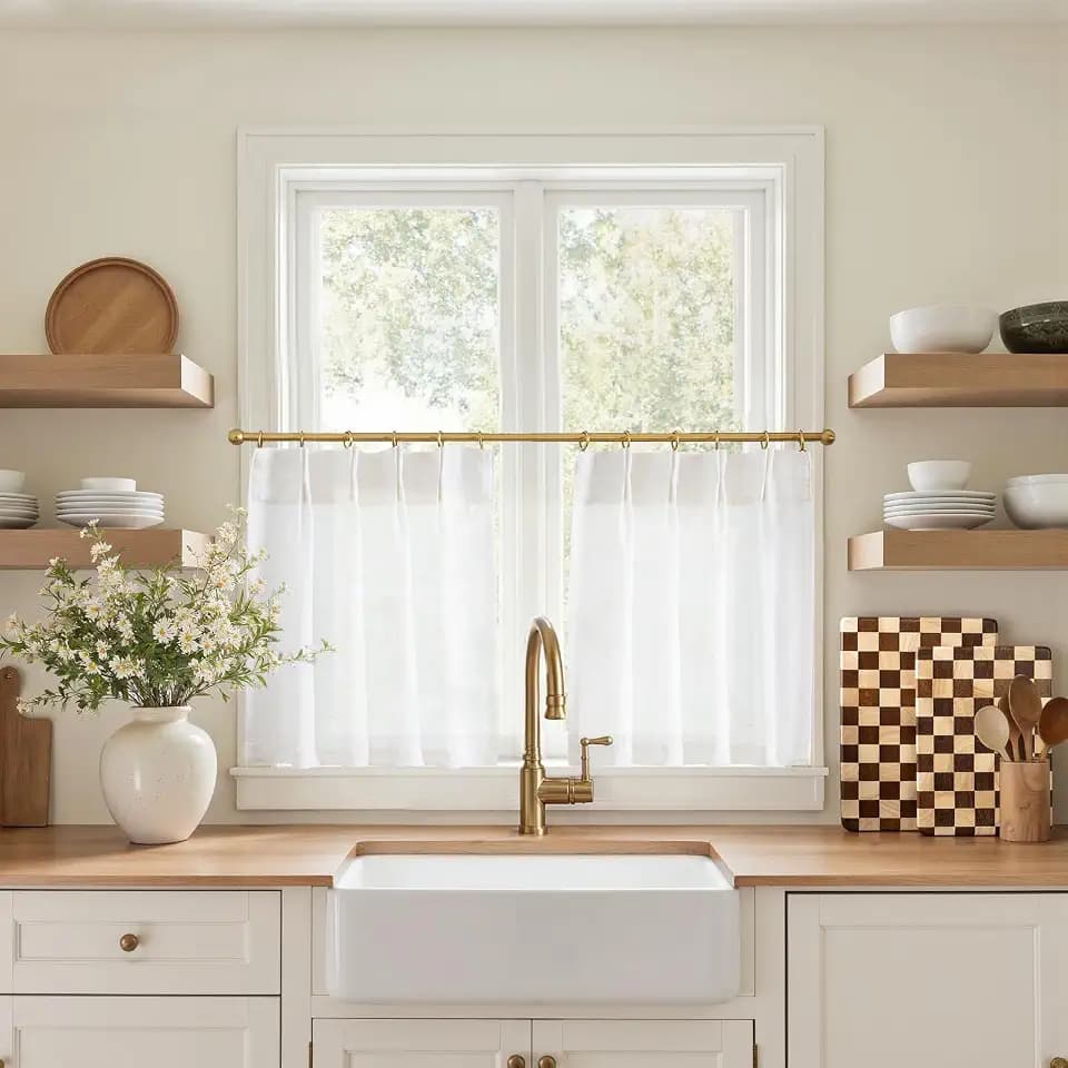 jinchan Linen Pinch Pleated Back Tab Tier Curtains, 26x20, White