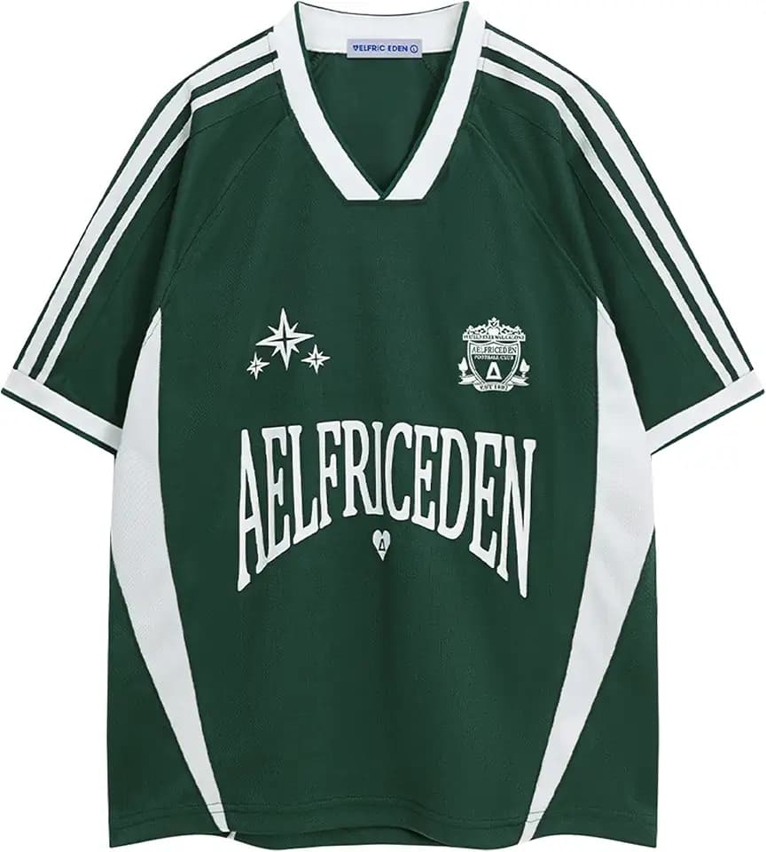 Aelfric Eden Jersey Shirts Women Oversized Mesh V Neck Graphic Tees Y2k Color Block Short Sleeve T Shirt Tops