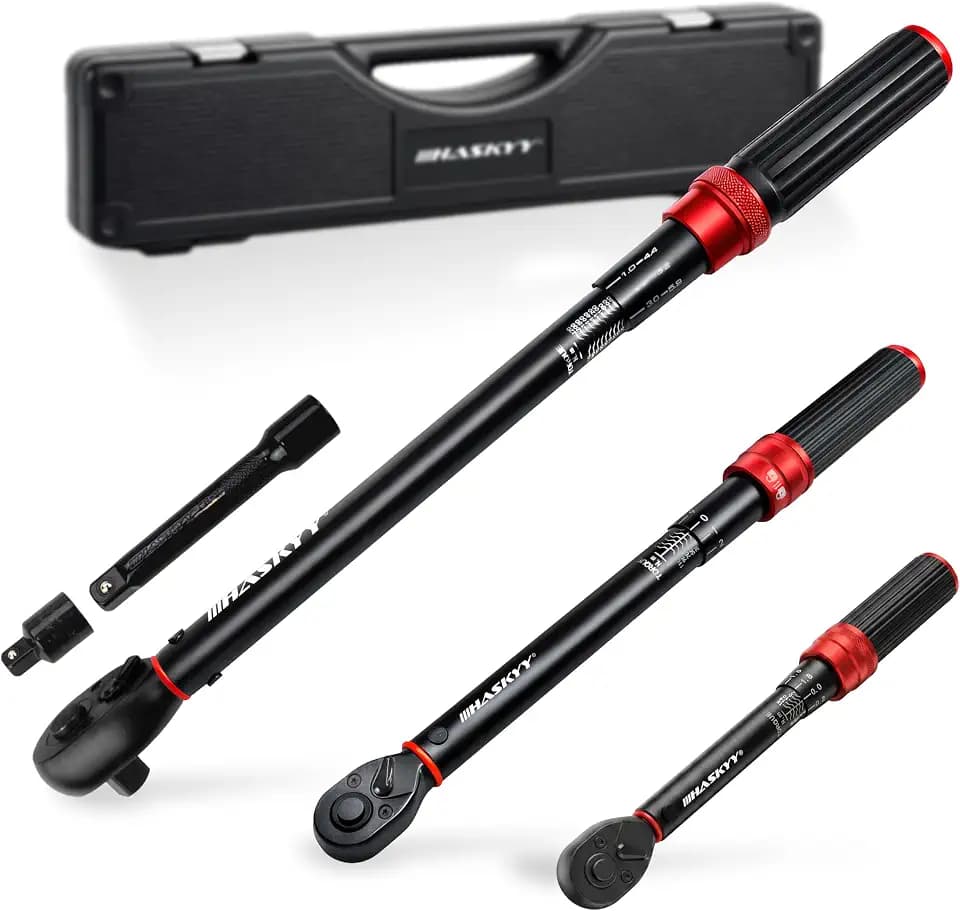 HASKYY Drehmomentschlüssel Set 1/4" 3/8" 1/2" 2-20 Nm 20-120Nm 40-220Nm 3tlg Fahrrad Motorrad Motor KFZ Industrie Auto Drehmoment Ratsche Knarre Schlüssel