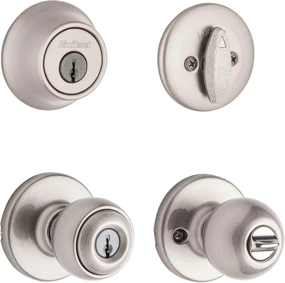 Kwikset 96900-320 Polo Entry Knob and Single Cylinder Deadbolt Combo Pack in Satin Nickel