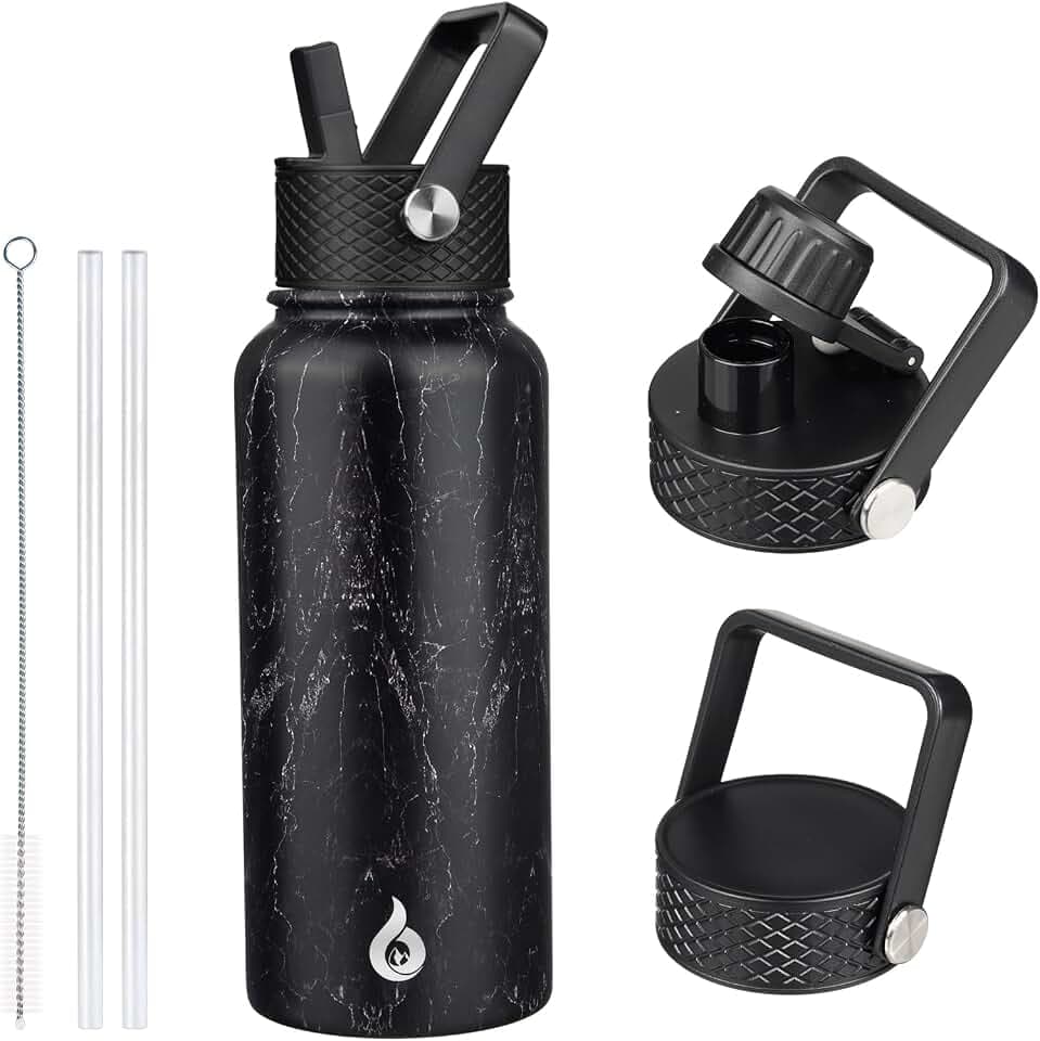 BJPKPK 32oz Insulated Water Bottle with Straw Lid, Stainless Steel Bottle