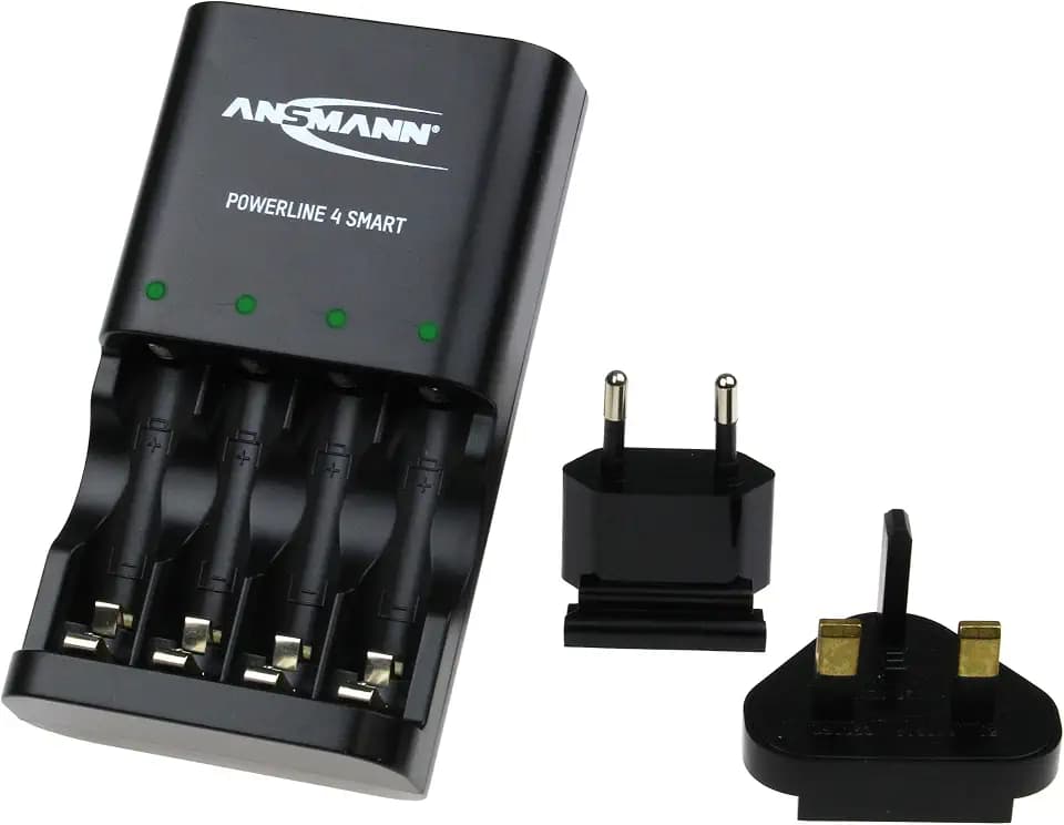 ANSMANN, Powerline 4 Smart AA & AAA Akkuladegerät, für NiMH NiCD Akkus, mit UK-Stecker und Multicolor LED-Anzeige, Schnelles Individuelles Laden und Überwachen