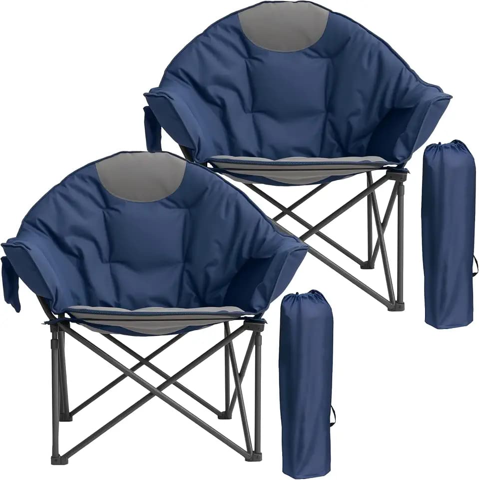 2 Pack Oversized Camping Chair with Cup Holder & Carry Bag, 500lbs Heavy Duty Moon Saucer Folding Chair for Outdoor, Lawn, Sports, Patio, Navy Blue