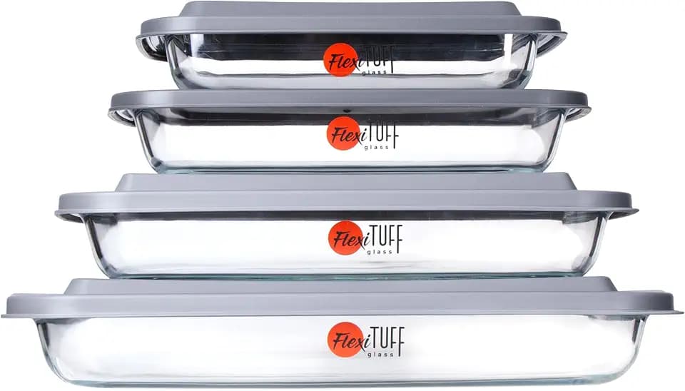 8pcs Set Rectangular Bakeware with PP LID (4 Airtight & 4 Lids) | BPA Free, Leakproof, Dishwasher, Microwave & Freezer Safe | Baking Dish Set with Plastic Lids | Containers for Kitchen - Clear