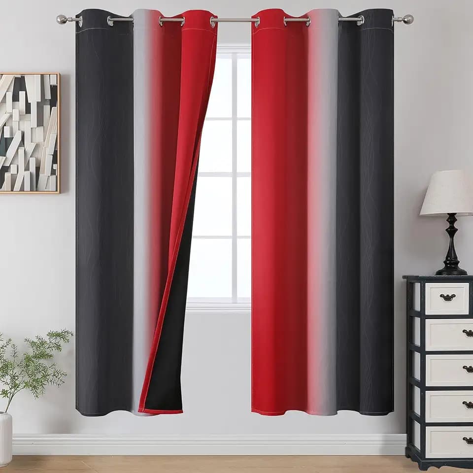 Estelar Textiler Red and Black Ombre Blackout Bedroom Curtains 72 Inch Long