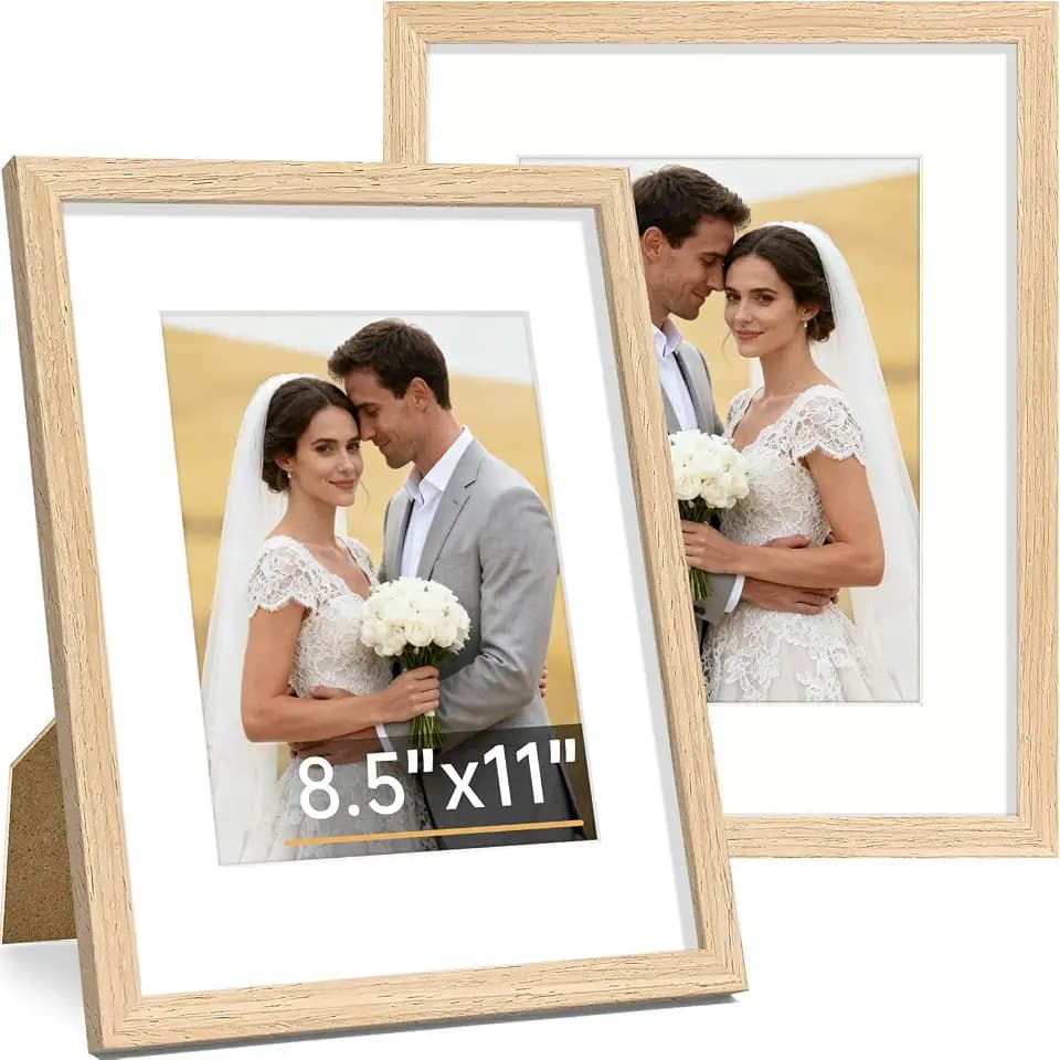 Vittanly 8.5x11 Picture Frame, Solid Wood Frame with Mat, Natural, 2 Pack