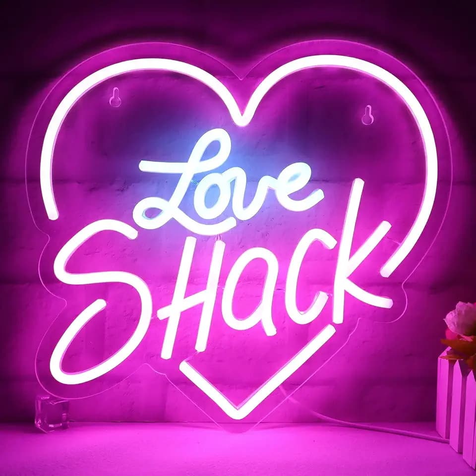 Love Shack Neon Signs for Wall Decor Neon Lights for Bedroom Led Business Signs Suitable for Man Cave Bar Pub Restaurant Christmas Gift Art 5V Power Adapter 12.2 * 13 Inch(Azure+pink)