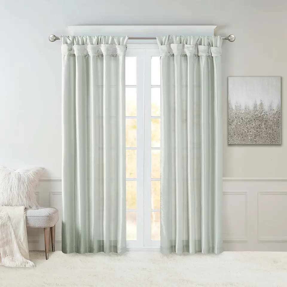 Madison Park Faux Silk Curtain Single Panel for Privacy, 50x84 Dusty Aqua
