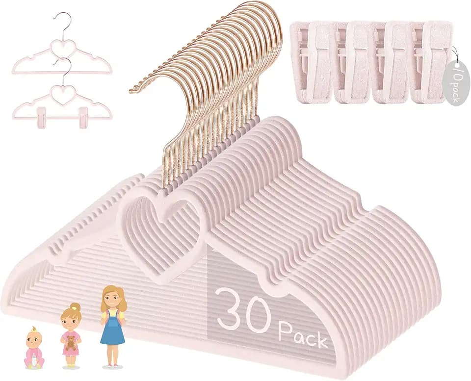 Velvet Baby Hangers, Kids Hangers with Clips for Toddler & Infant Clothes