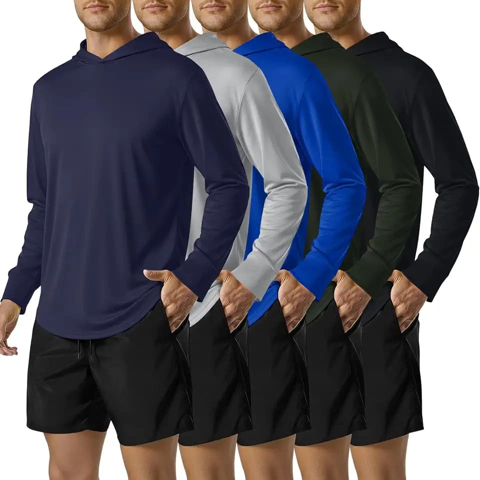 5-Pack Mens UPF 50+ Sun-Protection Hoodies - UV Lightweight Fishing Shirts Long Sleeve Work Outdoor Hoodies