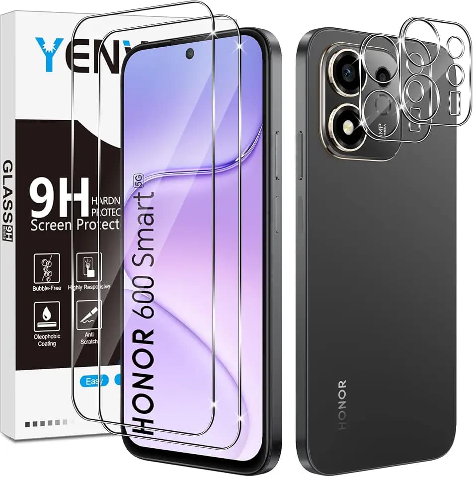 Schutzfolie für Honor 600 Smart 5G für Panzerglas, 2 Stück Displayschutz mit 2 Stück Kameraschutz, 9H Härte Schutzglas, Handy Folie HD Klar Panzer Schutz Glas Screen