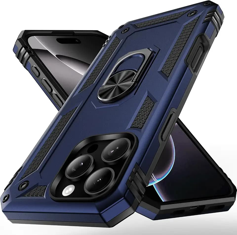 Phone Cover for iPhone 16 Pro with Stand Ring, Blue, 6.3-inch
