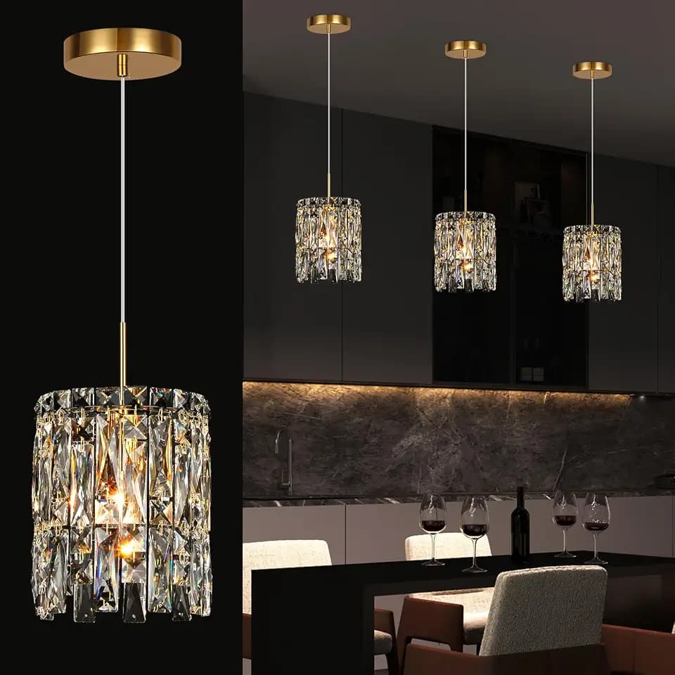 Modern K9 Gold Crystal Pendant Lights Kitchen Island,1 Lighting