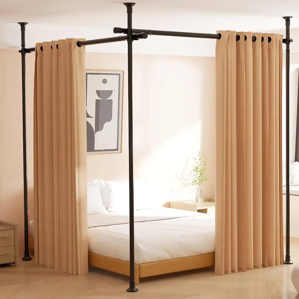 Room Divider, No Drilling Curtain Rod for Room Separation, 4-10ft (H) 28-114inch(W) Adjustable Heavy Duty Floor to Ceiling Tension Rod Wall Dividers Temporary Privacy Separator Window Rods Matte Black