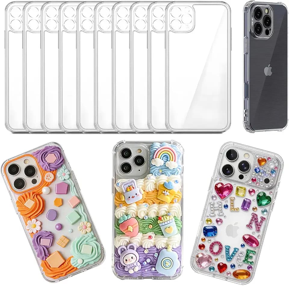 stino DIY Phone Junk Case for iPhone, 10 Pack Clear Cases, Crystal Transparent Junk Case Supplies (for iPhone 16 Pro Max)