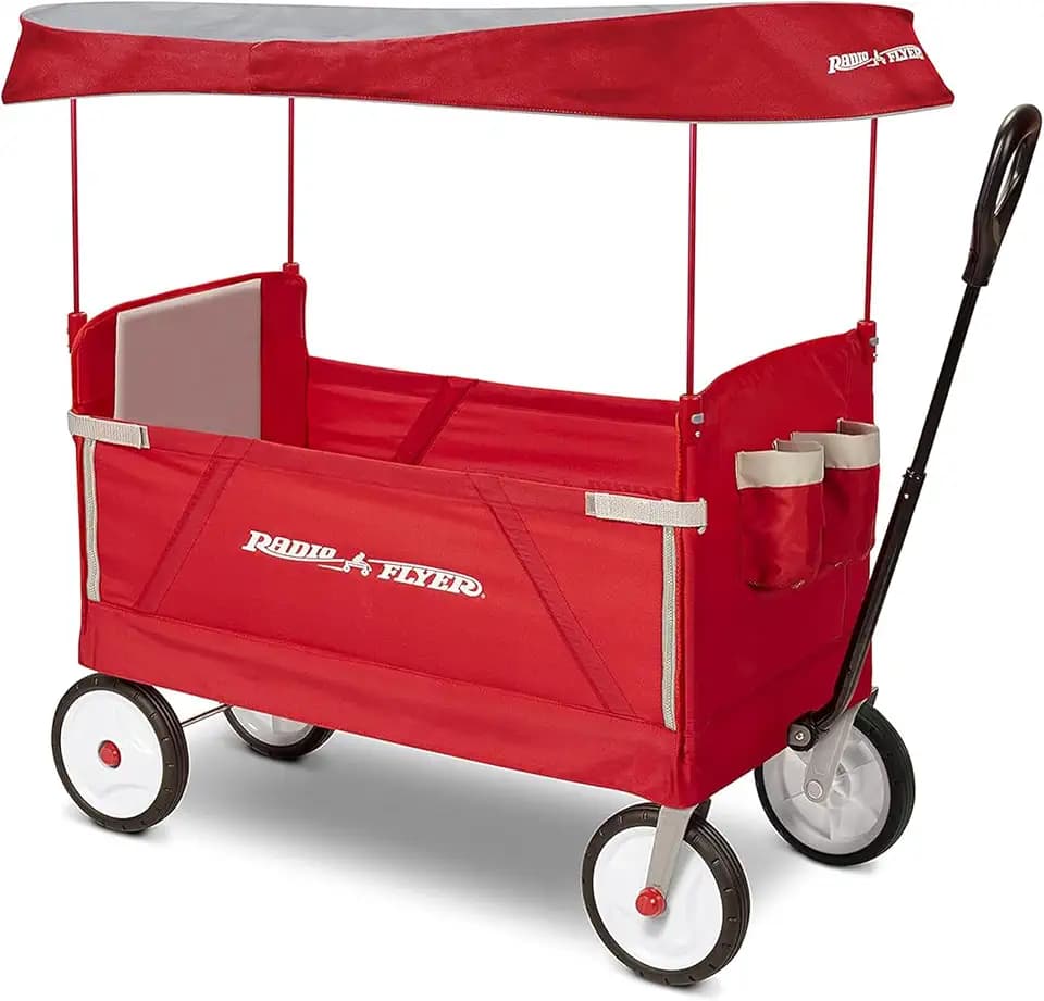 Radio Flyer 3-in-1 EZ Fold Wagon with Canopy, for Kids 1.5+, UV Shade