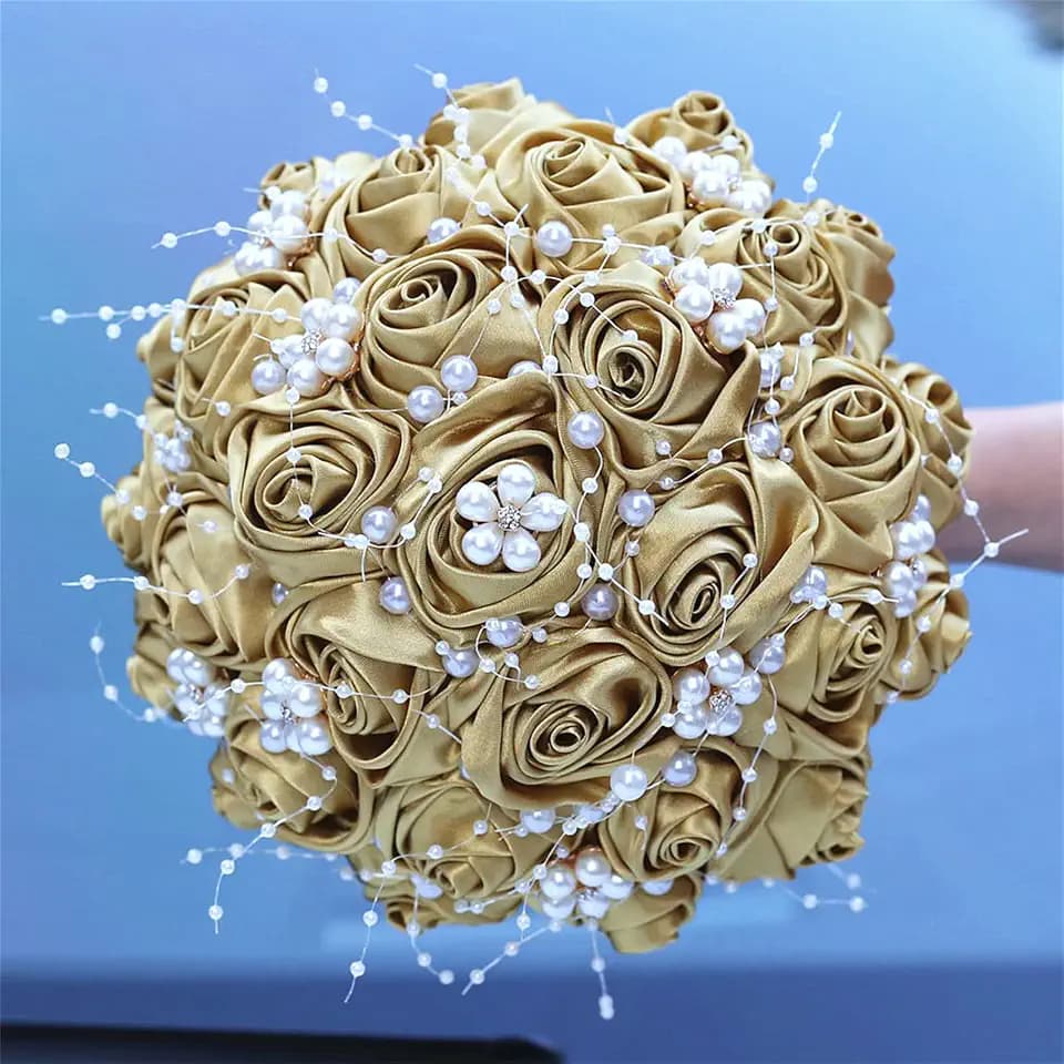 Handmade Rhinestone Bridal Bouquet Crystal Wedding Round Tossing Bouquet Artificial Flower Bunch for Bride Bridesmaid