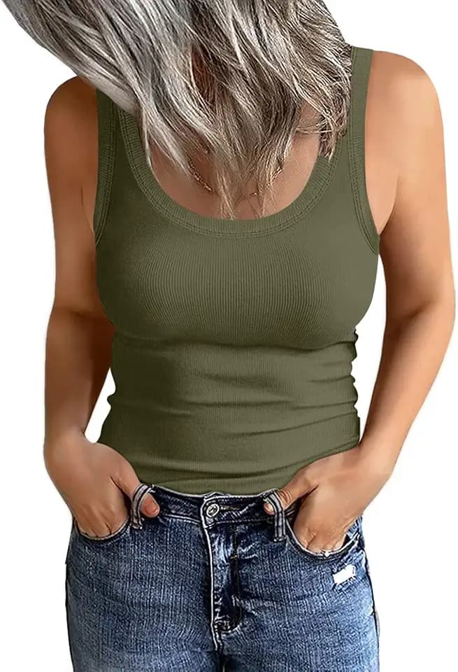 EADINVE Womens Scoop Neck Ribbed Tank Top Summer Sleeveless Layering Shirts