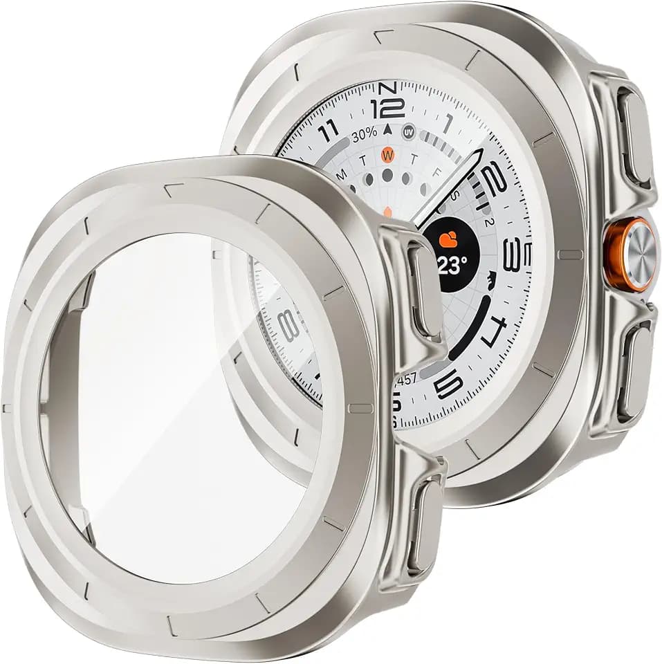 Harte PC-Hülle mit Displayschutzfolie für Samsung Galaxy Watch Ultra 47 mm, Kratzfeste Schutzhülle mit gehärtetem Glas, Rundum-Schutzhülle für Galaxy Watch Ultra 47 mm