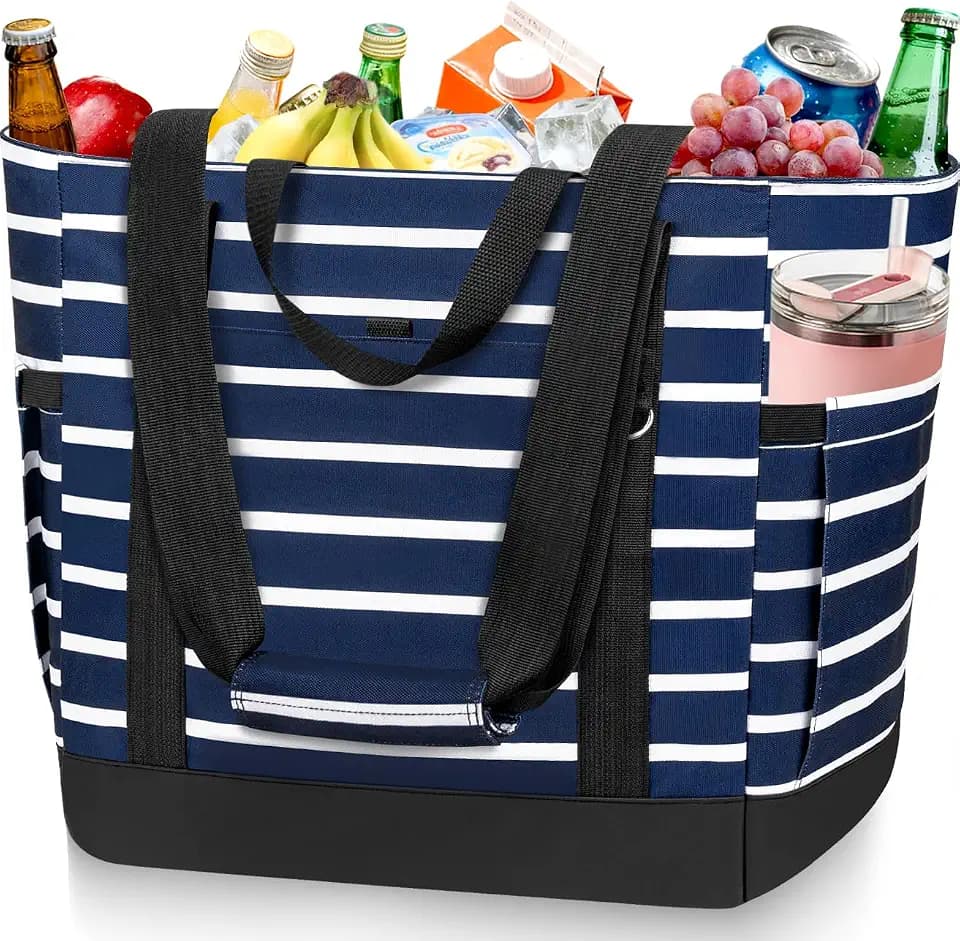 HUANLANG Soft Cooler Bag Insulated for Travel,Large Insulated Grocery Bags with Zippered Top,PEVA Collapsible Food Delivery Cooler Bag for Beach, Travel, Picnics