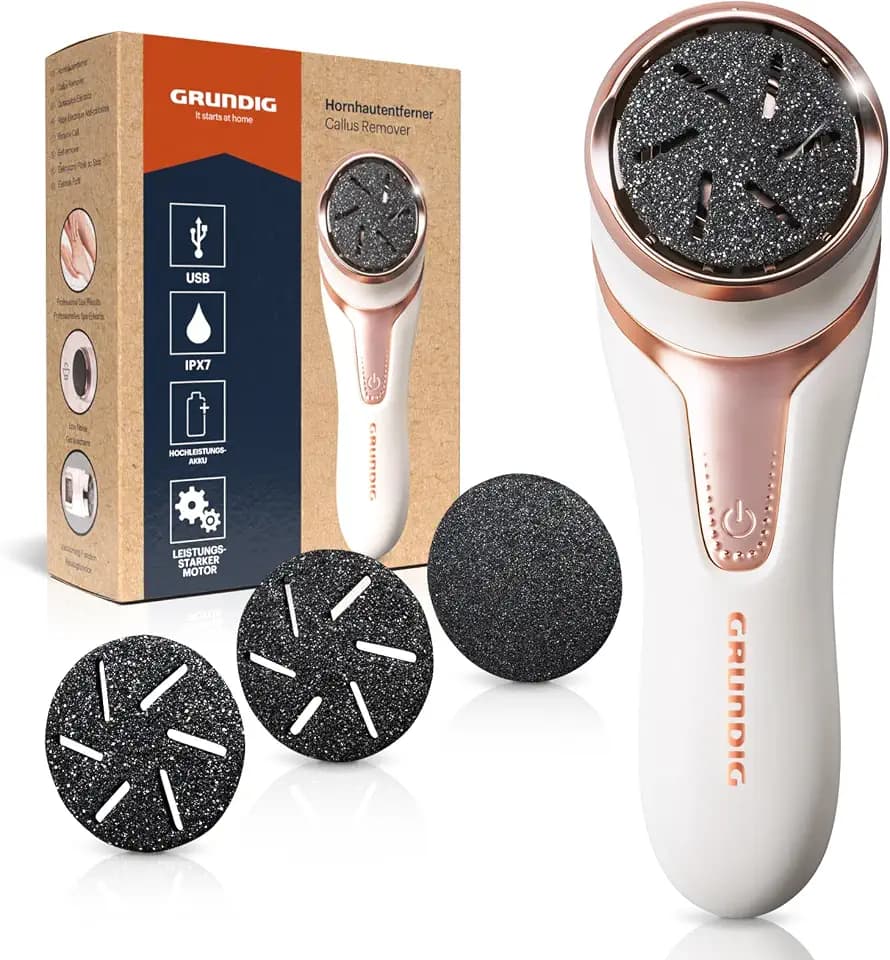 GRUNDIG Hornhautentferner elektrisch Hornhaut entfernen - schnell schöne Füße - Fußpflege Set mit Hochleistungsakku I IPX7 Fuß Pedi Pediküre (Gerät)