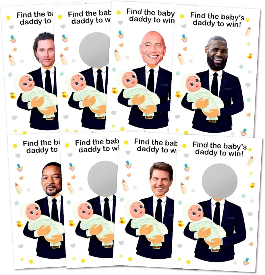 RokAPary Who is the Babys Daddy Baby Shower Scratch Off Game, Easy to Play Silly Games, Funny Idea, Ice Breaker Activity. DIY Raffle Cards, Set of 40 Cards Made in USA