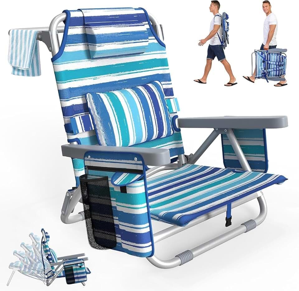 Suteck 5-Position Backpack Beach Chairs for Adults, Foldable & Portable