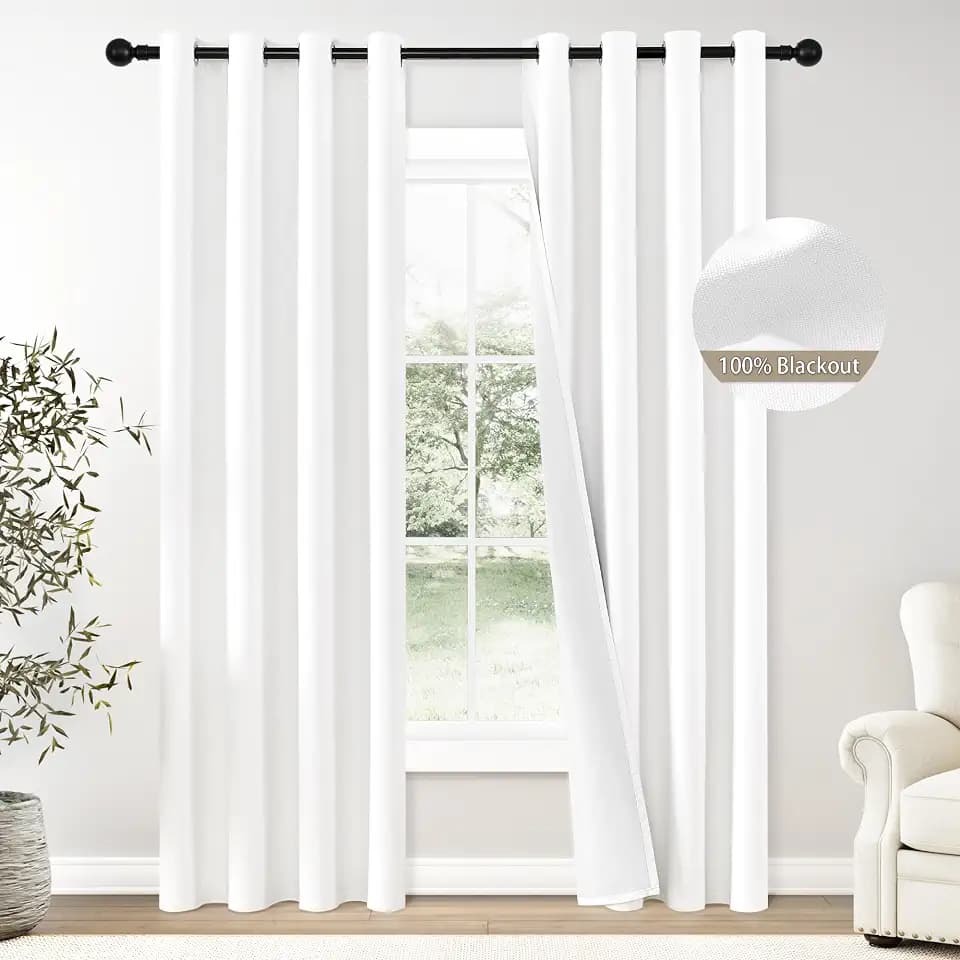 ChrisDowa White Blackout Curtains 96 Inches Long 2 Panels for Bedroom