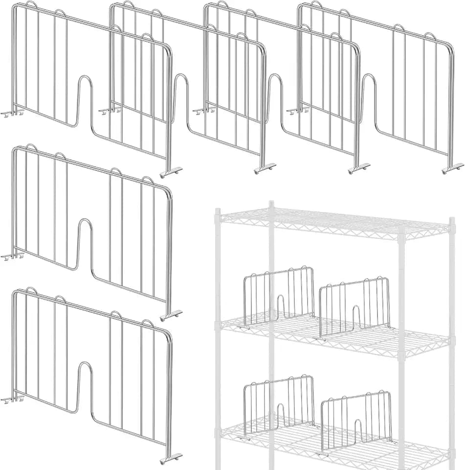 MorningRo 6 Pcs 14" W X 9" H Wire Shelf Divider for Wire Shelves, Silver
