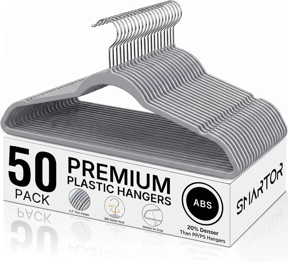 SMARTOR Plastic Hangers 50 Pack, Thin Hangers with 360° Swivel Hook
