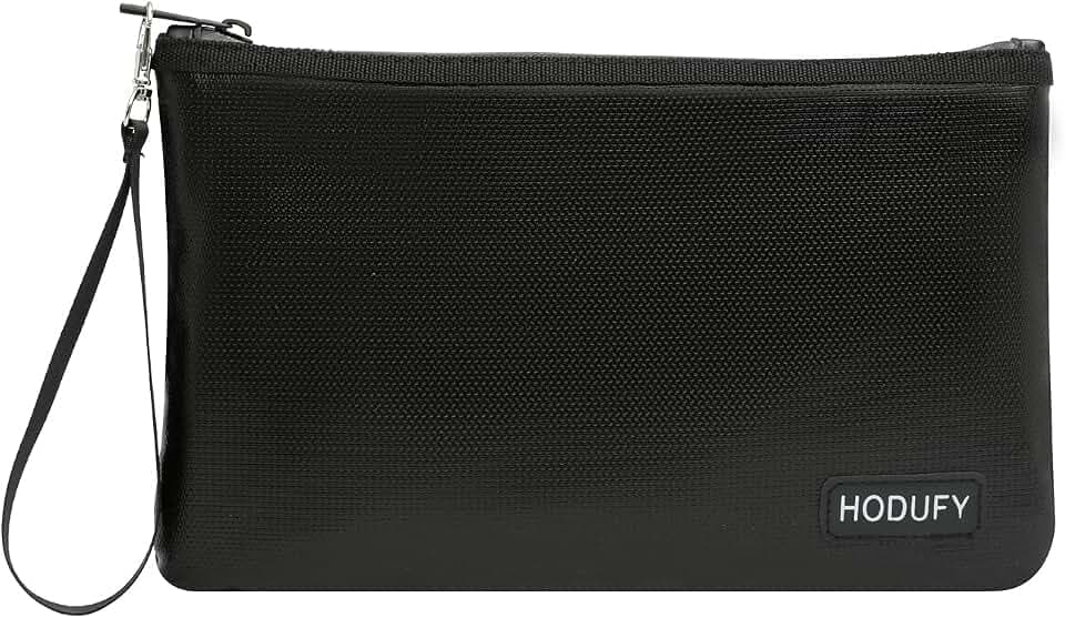 Fireproof Money Bag (6400℉), Fireproof Document Bags, Bank Cash Bag with Zipper & Strap, Suitable for A5 Documents, Bank Inventory, Passport (Black)
