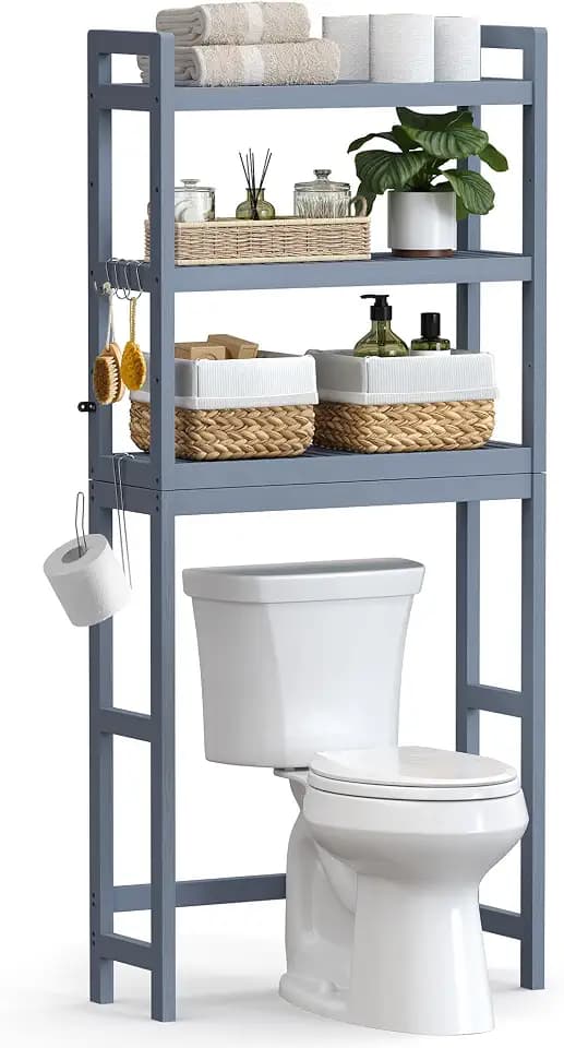 SONGMICS 3-Tier Bamboo Over The Toilet Storage, Adjustable Shelf, 66.9''H